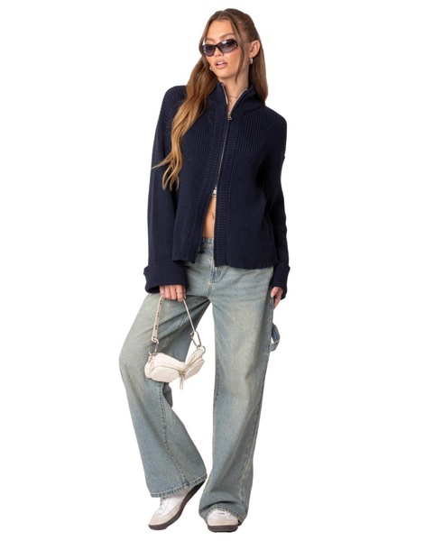 Women's Oversized zip up turtle neck cardigan