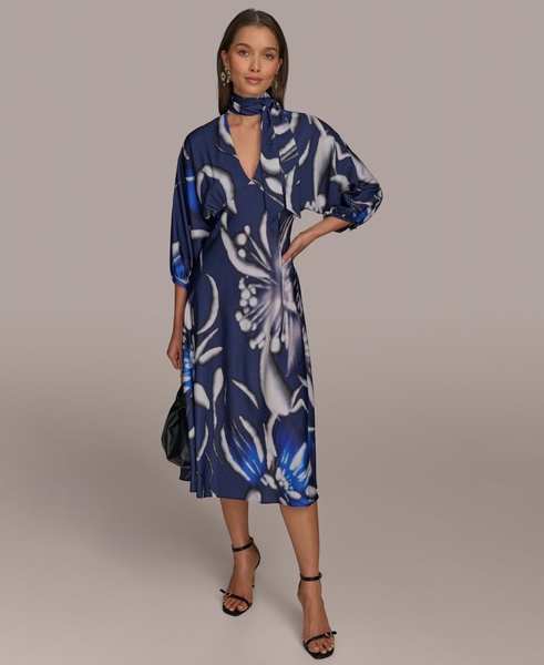 Women's Tie-Neck A-Line Midi Dress