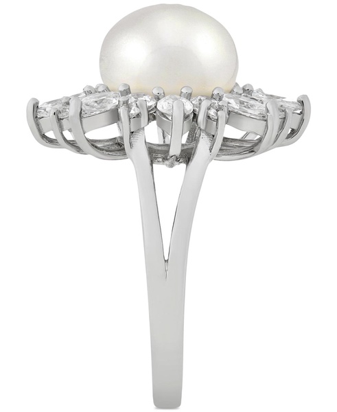 Cultured Freshwater Pearl (10mm) & Cubic Zirconia Flower Ring in Sterling Silver