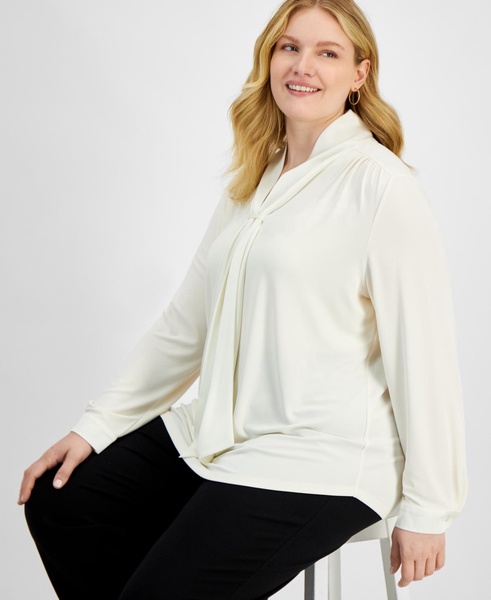 Plus Size Long-Sleeve Scarf-Neck Top