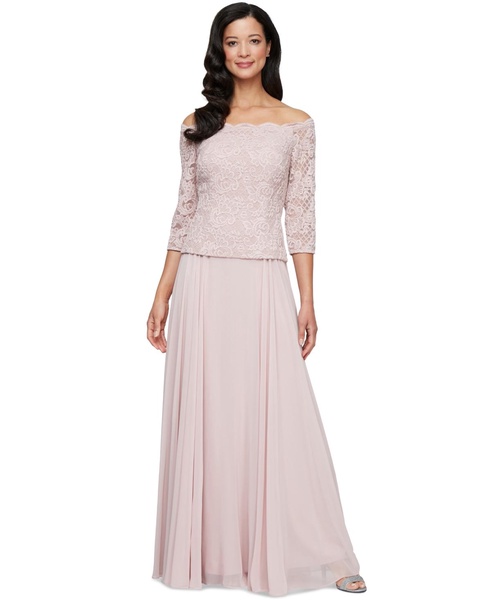 Petite Lace Top Off-The-Shoulder Gown