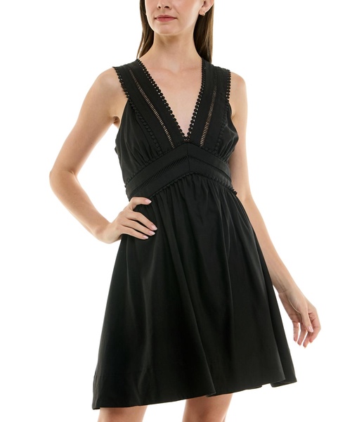 Women's Deep V-Neck Ladder-Trim Fit & Flare Dress