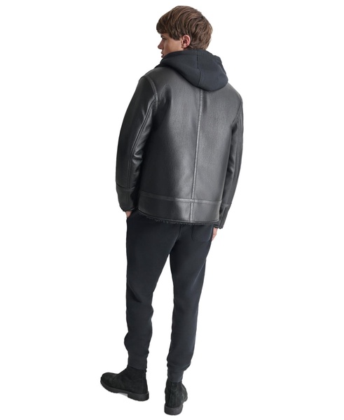 Men's Faux Leather Jacket with Removable Faux Fur Bib