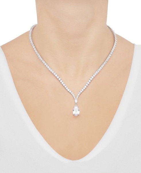 Cubic Zirconia Pear & Round 18" Fancy Pendant Necklace in Sterling Silver