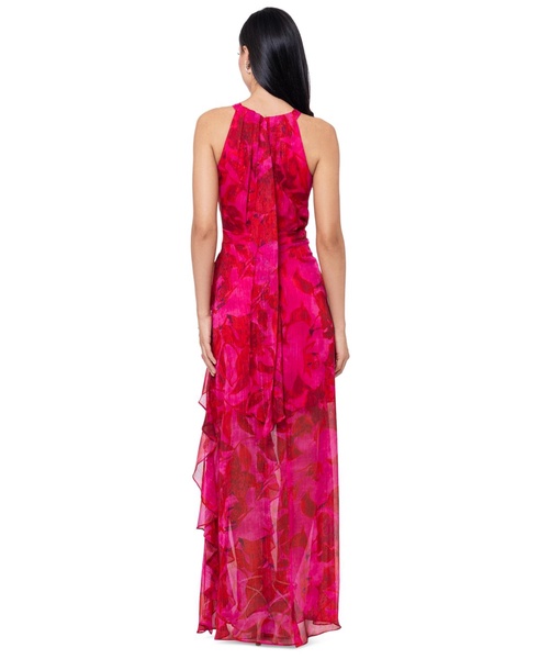 Women's Printed Ruffled Halter Gown