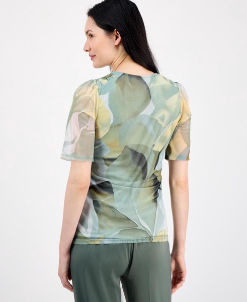 Women's Abstract-Print Elbow-Sleeve Top