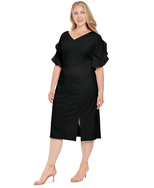 Plus Size Ruffled-Sleeve V-Neck Sheath Dress