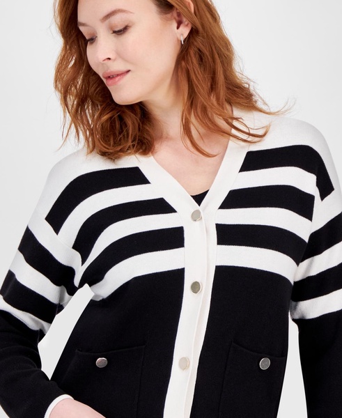 Petite Stripe Jacquard Button-Front Cardigan