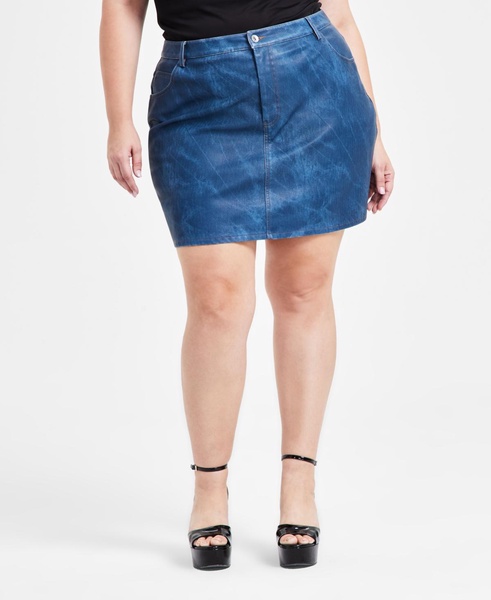 Trendy Plus Denim Faux-Leather Mini Skirt, Exclusively at Macy's