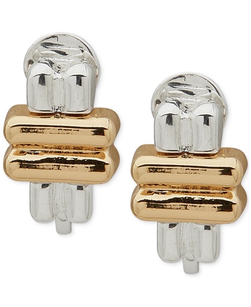 Two-Tone Stud Clip Earrings