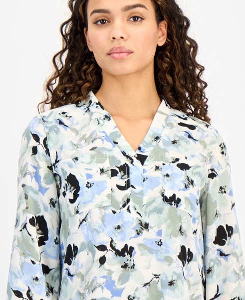 Petite Printed 3/4-Sleeve Utility Blouse