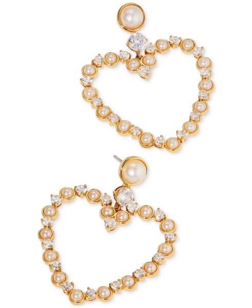Imitation Pearl & Cubic Zirconia Open Heart Drop Earrings