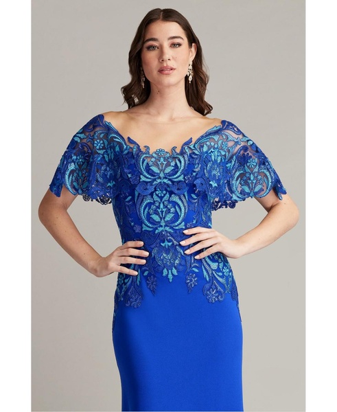 Deming Ruffled Sleeve Illusion Gown