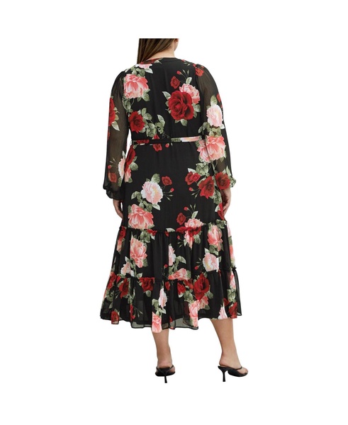 Plus Size Roma Print Long Sleeve Dress