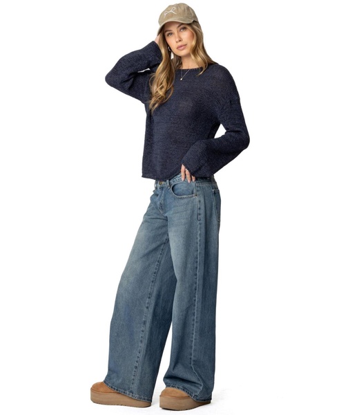 Womens Drop Shoulder Light Knit Sweater