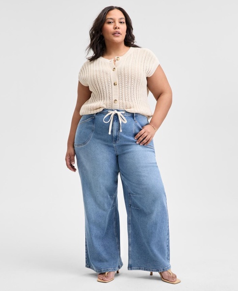 Trendy Plus Size Cap-Sleeve Crewneck Cardigan, Exclusively at Macy's