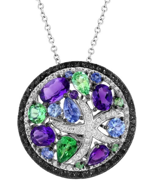 EFFY® Multi-Gemstone (3-7/8 ct. t.w.), Black Diamond (3/8 ct. t.w.) & White Diamond (1/4 ct. t.w.) Starfish 18" Pendant Necklace in 14k White Gold