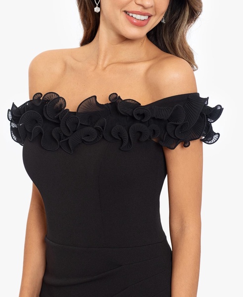 Women's Scuba-Crepe Ruffled Off-The-Shoulder Fit & Flare Gown  