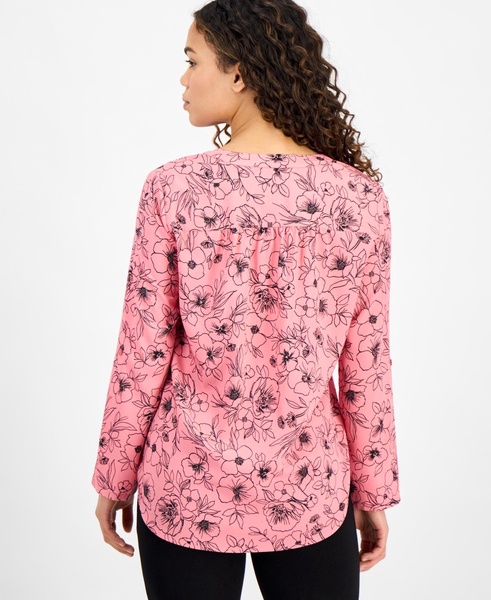 Petite Printed V-Neck Roll-Tab-Sleeve Top