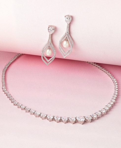 Cubic Zirconia Graduated 17" Necklace in Sterling Silver, Created for Macy's