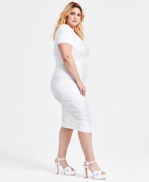 Trendy Plus Size Ponte Ruched Short-Sleeve Midi Dress, Exclusively at Macy's