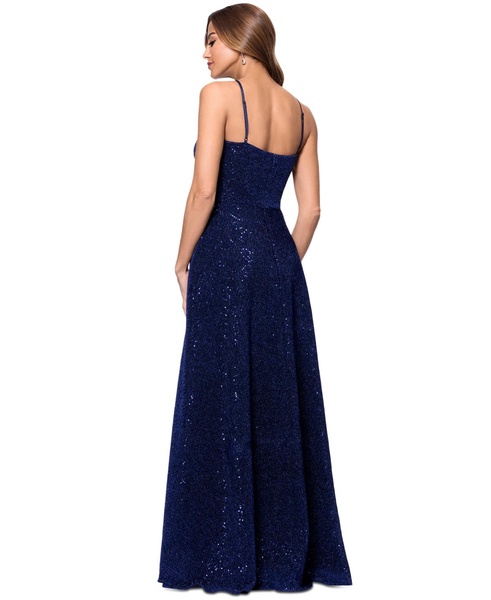 Women's Sequined Plunge-Neck Sleeveless Gown