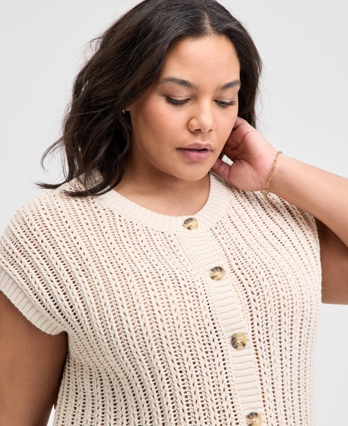 Trendy Plus Size Cap-Sleeve Crewneck Cardigan, Exclusively at Macy's
