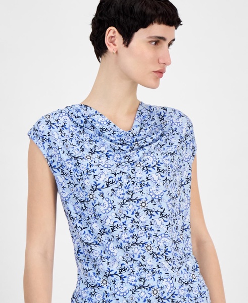 Women's Printed Cowl Neck Cap-Sleeve Top