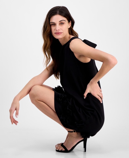 Women's Jewel-Neck Rosette-Trim Shift Dress