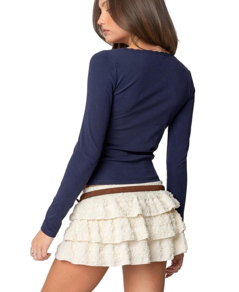 Womens Mora Lace Trim Ribbed T Shirt