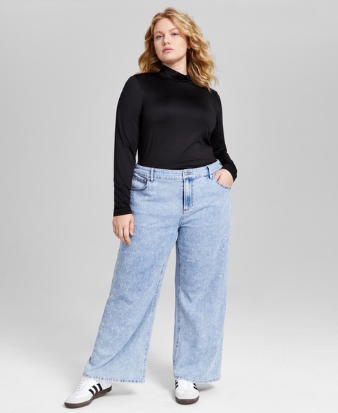 Trendy Plus Size Wide-Leg High-Rise Embellished Jeans 