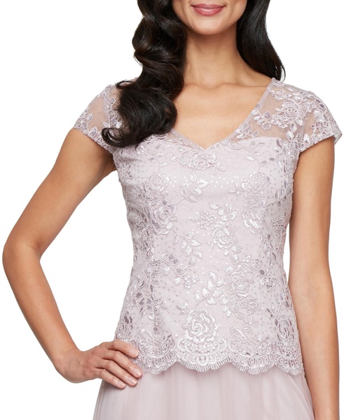 Women's Embroidered-Chiffon Tulle-Skirt Gown