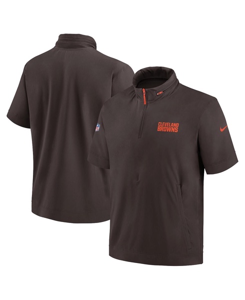 Men's Brown Cleveland Browns 2024 Sideline Coach Short Sleeve Half-Zip Hoodie Jacket