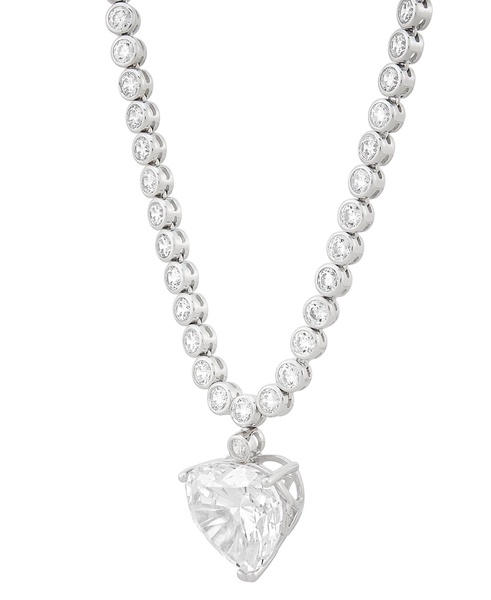 Cubic Zirconia Heart & Bezel-Set 18" Pendant Necklace in Sterling Silver