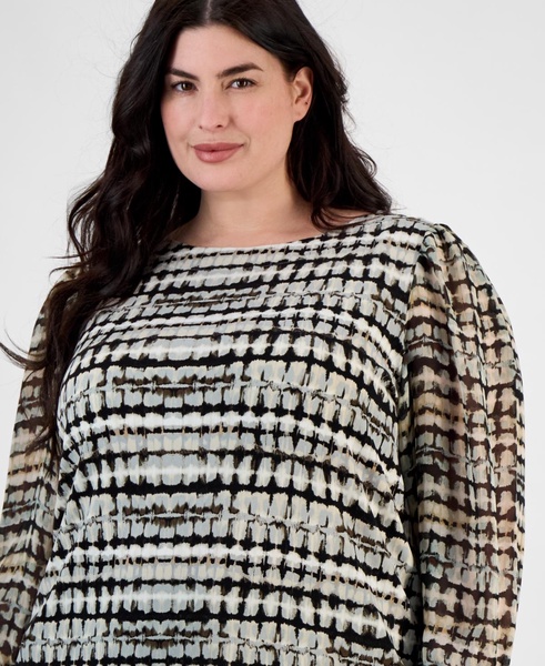 Plus Size Printed Chiffon Sheer-Sleeve Top