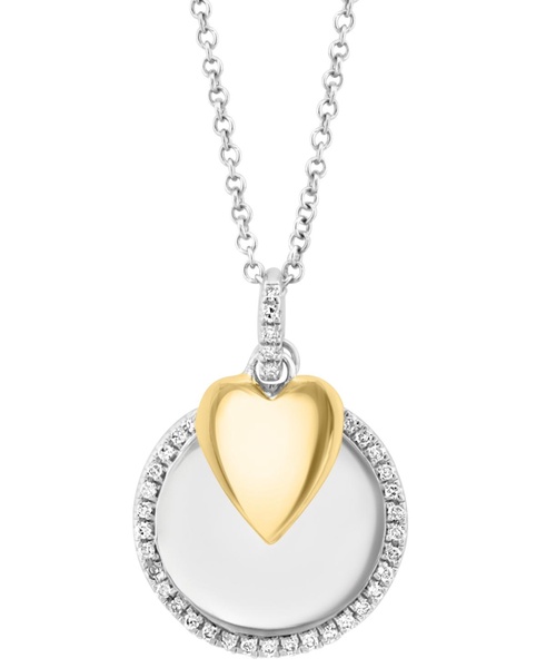 EFFY® Diamond Disc & Heart Two Charm 18" Pendant Necklace (1/4 ct. t.w.) in Sterling Silver & Gold-Plate