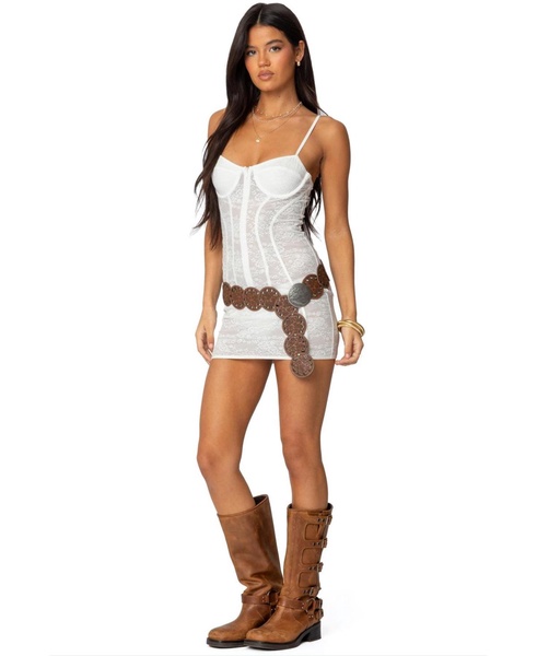 Women's Sheer Lace Cupped Mini Dress
