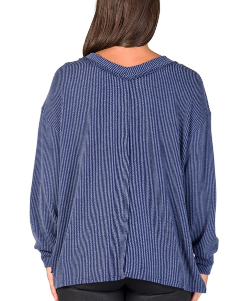 Women's Relaxed Fit Ribbed Knit V Neck Sweater Top