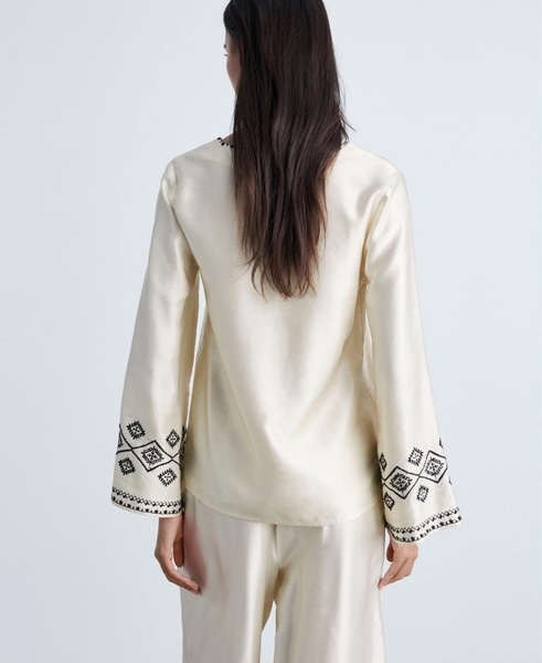 Women's Embroidered Satin Blouse
