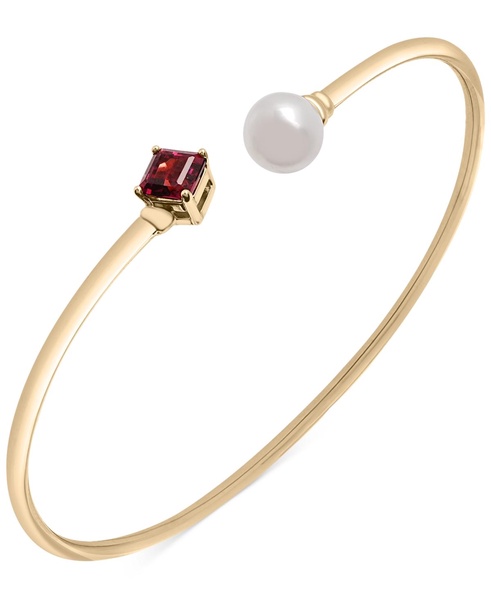 Cultured Freshwater Pearl (7mm) & Rhodolite (5/8 ct. t.w.) Wire Cuff Bangle Bracelet in Gold Vermeil, Exclusively at Macy's