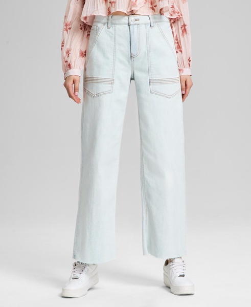 Women's High-Rise Wide-Leg Raw-Hem Jeans, Exclusively at Macy's