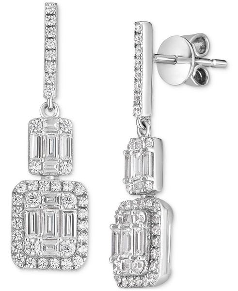 Cubic Zirconia Baguette Cluster Drop Earrings in Sterling Silver