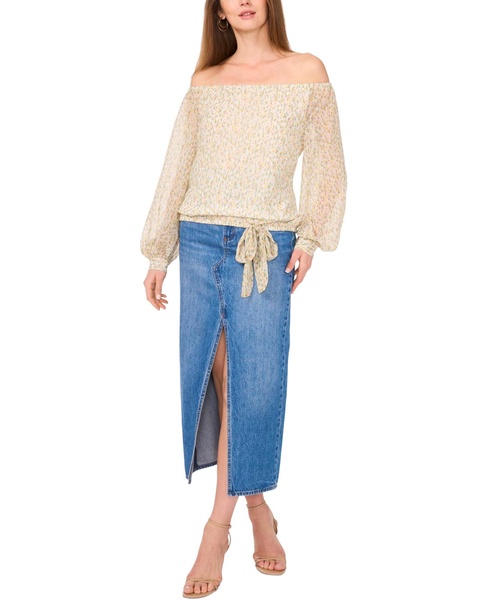 Women's Floral-Printed Off-The-Shoulder Balloon-Sleeve Top