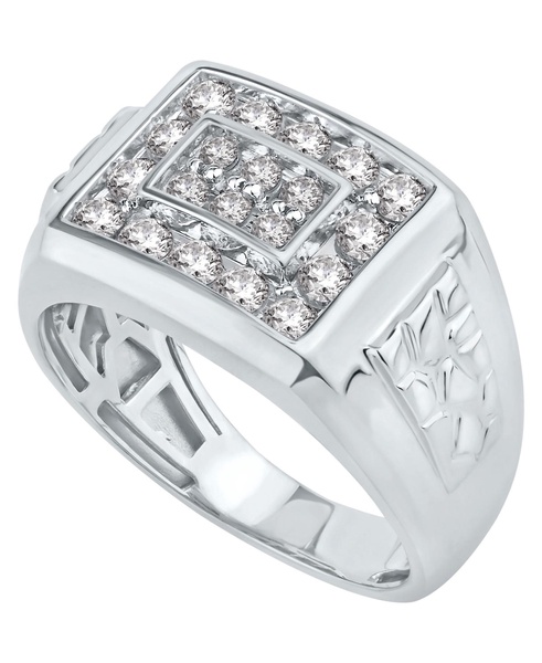 Men's Diamond Cluster Nugget Detail Ring (1 ct. t.w.) in 10k White Gold