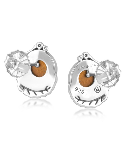 Sterling Silver Tiger's Eye Gemstone Leaf Design Button Earrings