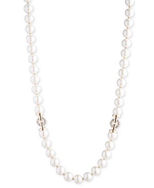 Gold-Tone Imitation Pearl & Crystal Ring 16" Toggle Necklace