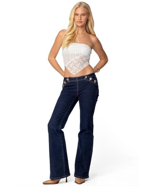 Womens Sheer Lace Handkerchief Top