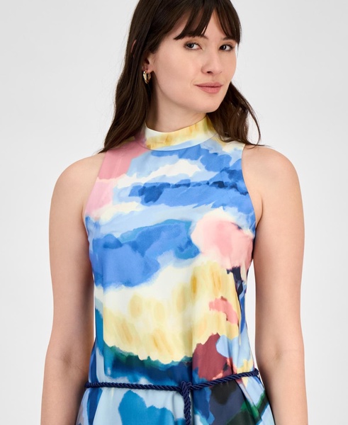 Women's Rope-Belt Watercolor-Print Dress