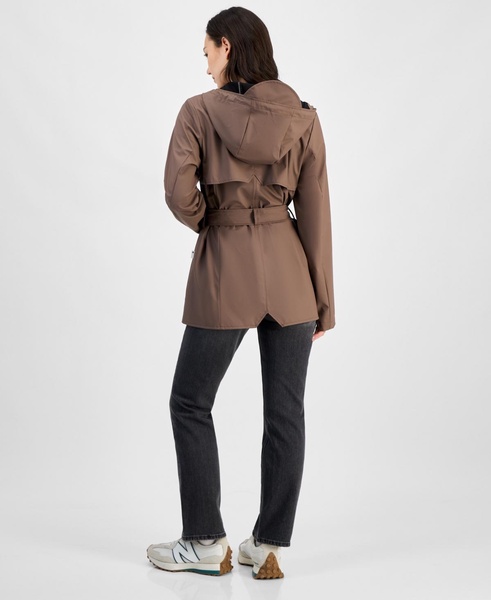 Women's Tie-Waist Snap-Front Hooded Rain Coat