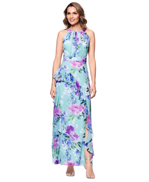 Women's Back-Tie Halter Ruffled Gown